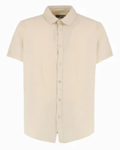 ON SPIRIT - Camica mezza manica collo classico beige lino-viscosa