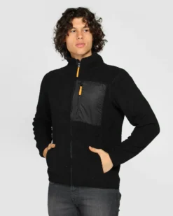 ON SPIRIT - Giacca sherpa da uomo nera in pile con zip frontale - ANTONIO