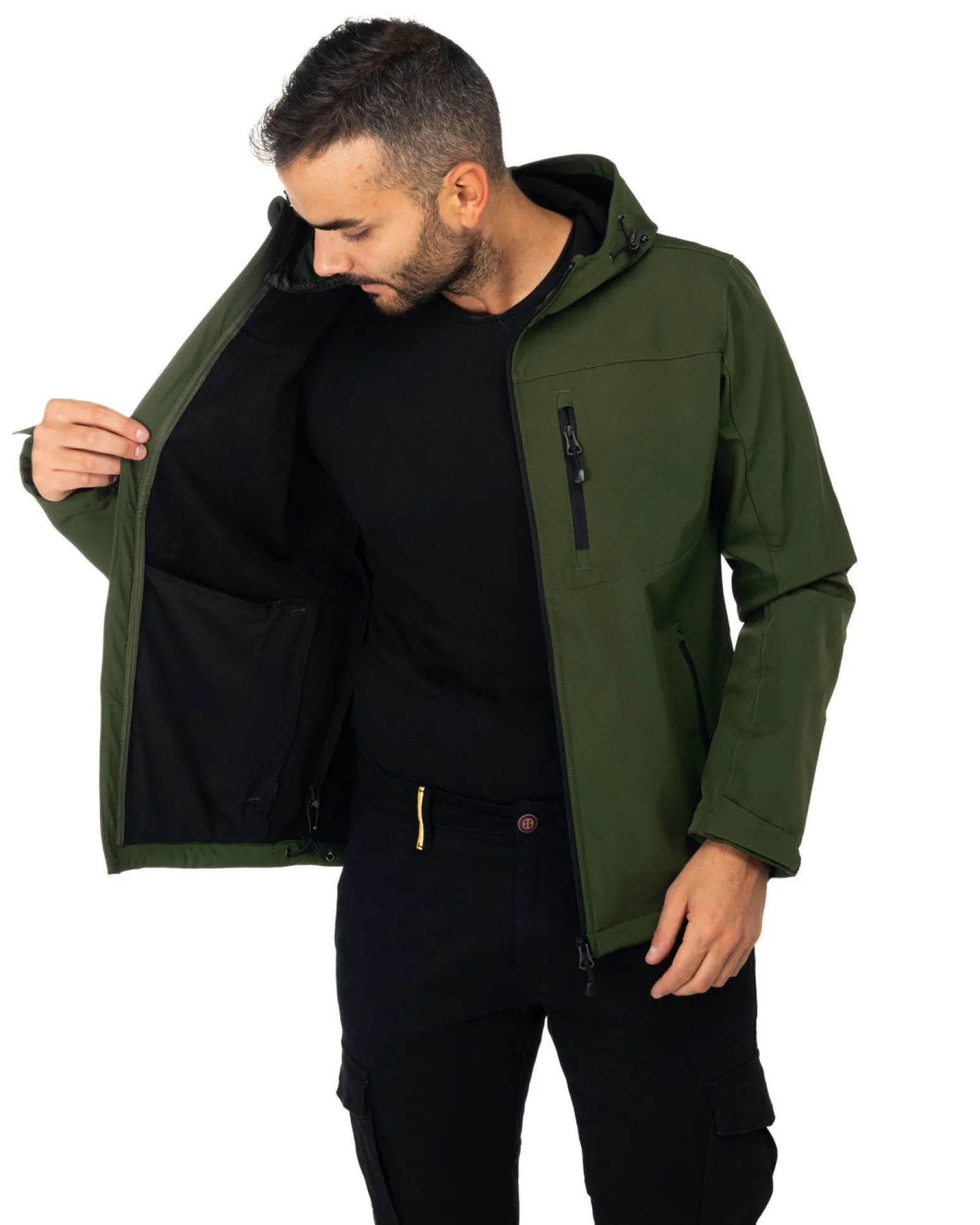ON SPIRIT - GIACCA VERDE IN SOFTSHELL CON CAPPUCCIO DA UOMO AU01953