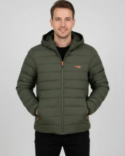 ON SPIRIT - GIUBBINO CON CAPPUCCIO FULL ZIP DA UOMO VERDE CON DETTAGLI ARANCIONI FLUO, LEANDRO