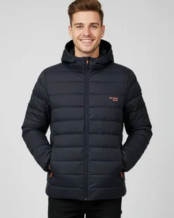 ON SPIRIT - GIUBBINO CON CAPPUCCIO FULL ZIP DA UOMO NERO CON DETTAGLI ARANCIONI FLUO, LEANDRO