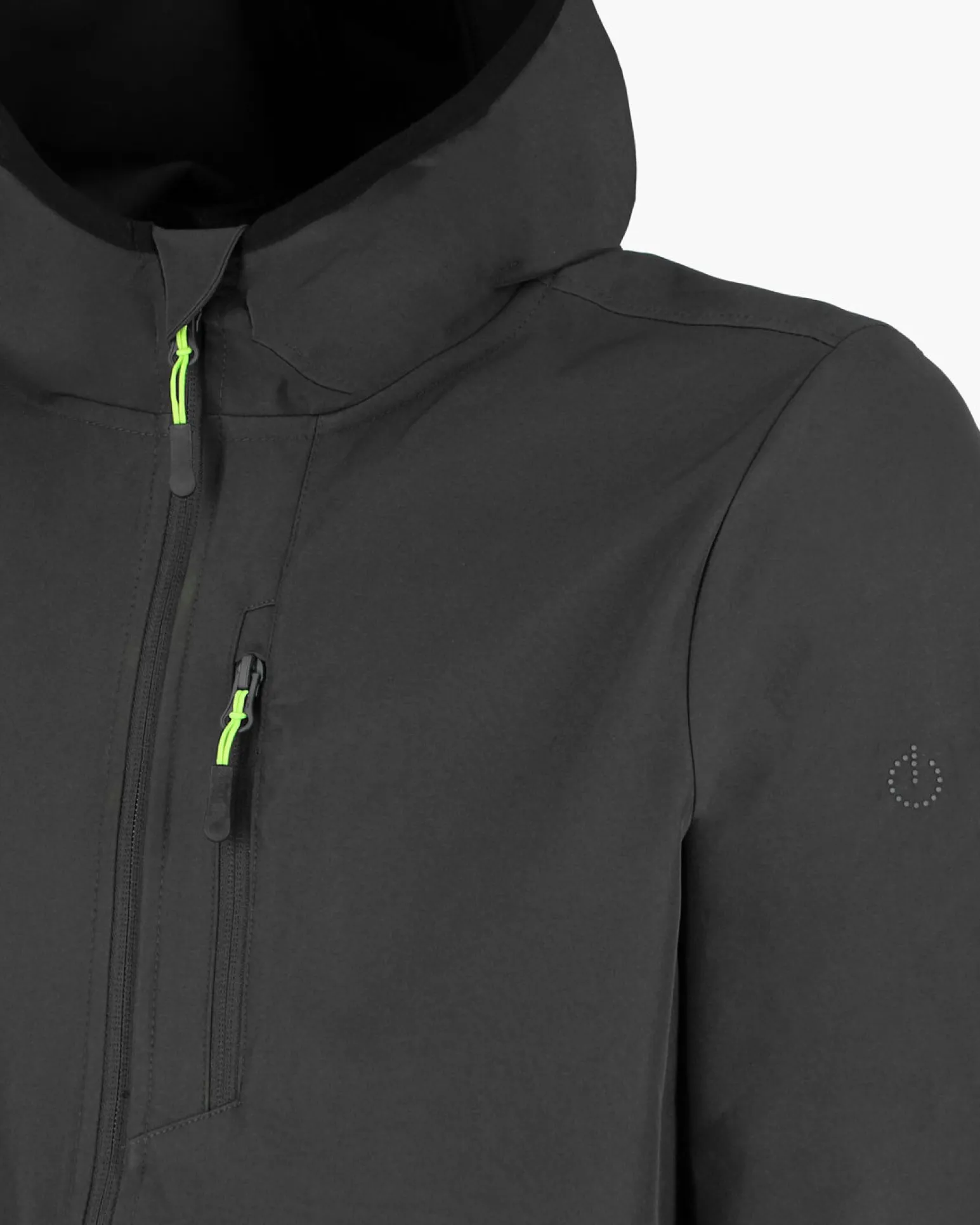 ON SPIRIT - GIUBBINO CON CAPPUCCIO SOFTSHELL UOMO NERO CON DETTAGLI VERDE FLUO - TADEO