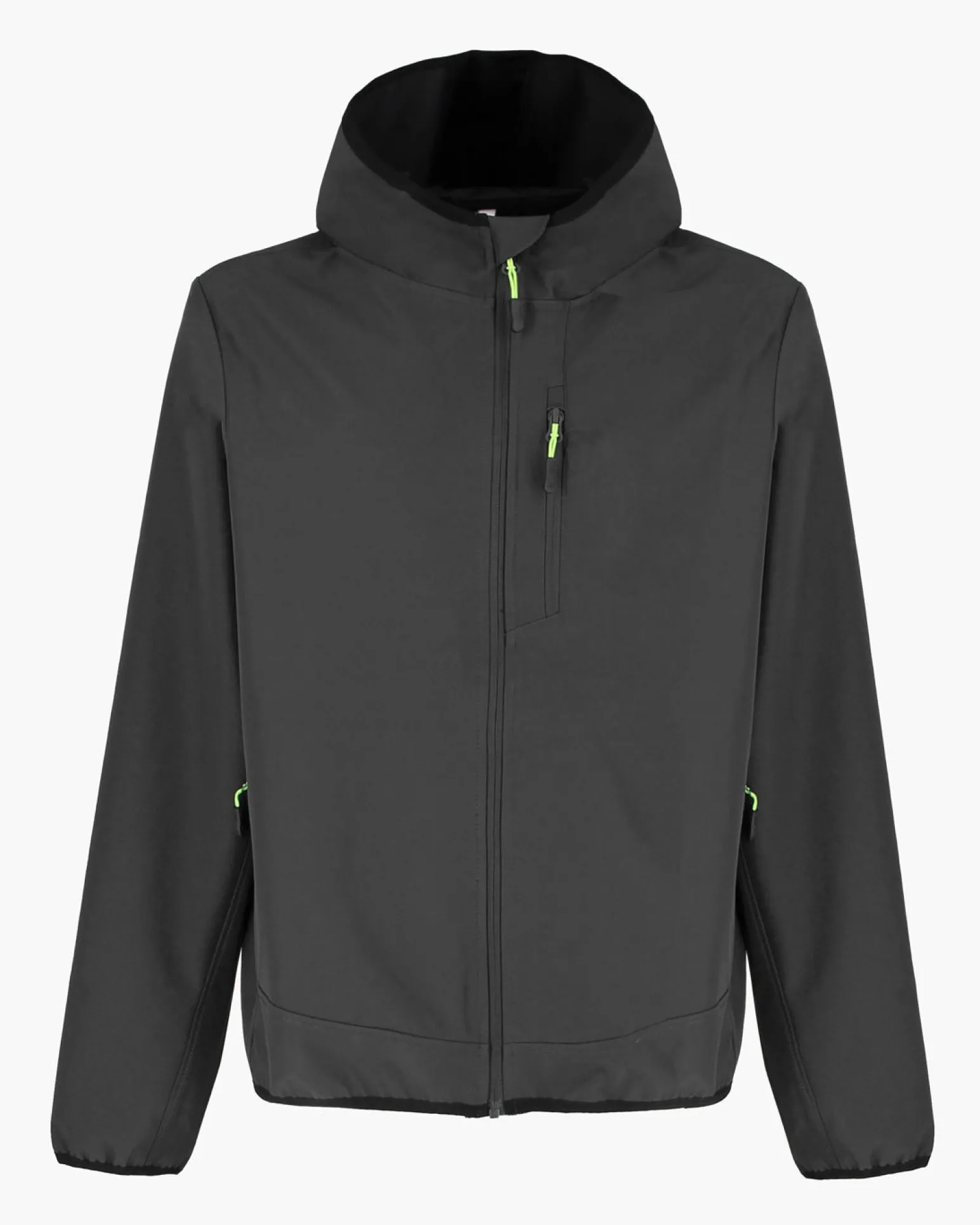 ON SPIRIT - GIUBBINO CON CAPPUCCIO SOFTSHELL UOMO NERO CON DETTAGLI VERDE FLUO - TADEO