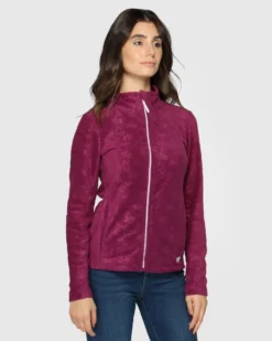 ON SPIRIT - Pile da donna viola con fantasia floreale e zip frontale