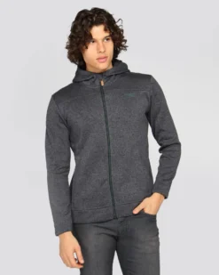ON SPIRIT - Pile da uomo nero melange con zip frontale e cappuccio - LUIGI