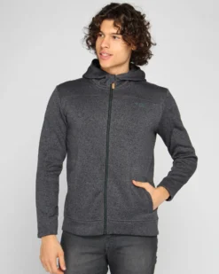 ON SPIRIT - Pile da uomo nero melange con zip frontale e cappuccio - LUIGI