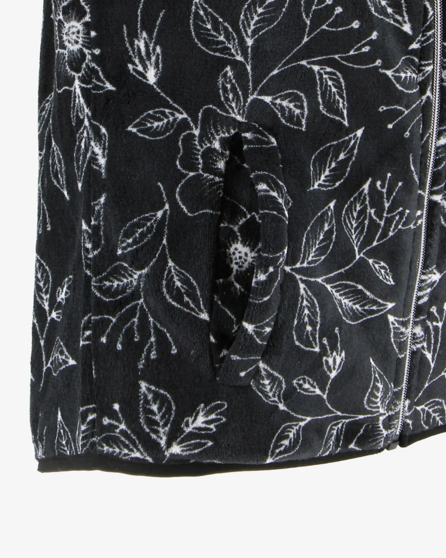 ON SPIRIT - PILE DONNA FULL ZIP NERO E FIORI BIANCHI- ANIA
