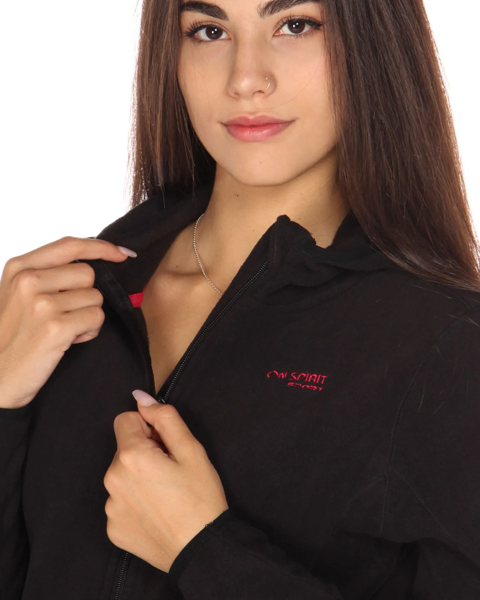 ON SPIRIT - PILE NERO DA DONNA CON CAPPUCCIO E ZIP