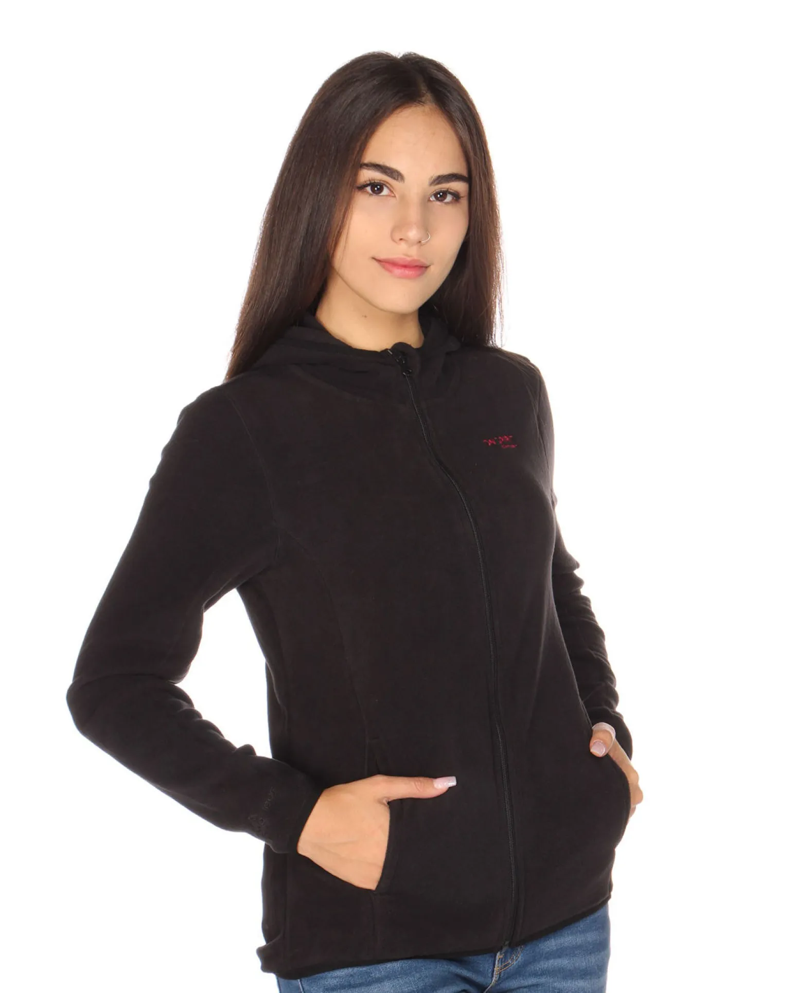 ON SPIRIT - PILE NERO DA DONNA CON CAPPUCCIO E ZIP