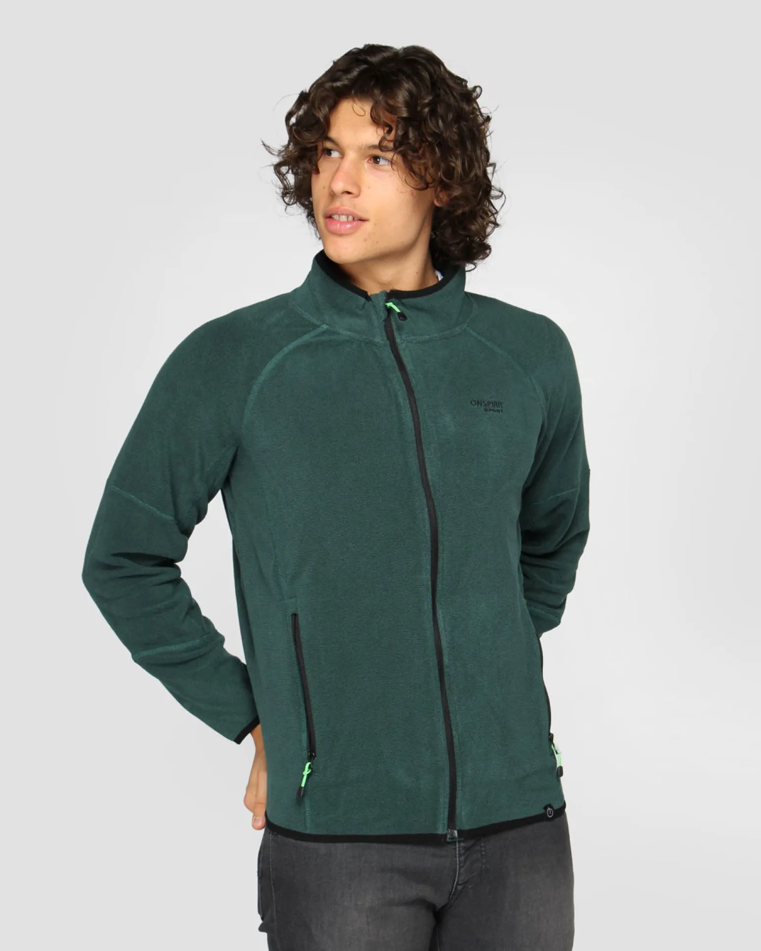 ON SPIRIT - PILE RIGATO UOMO FULL ZIP VERDE - FABIO