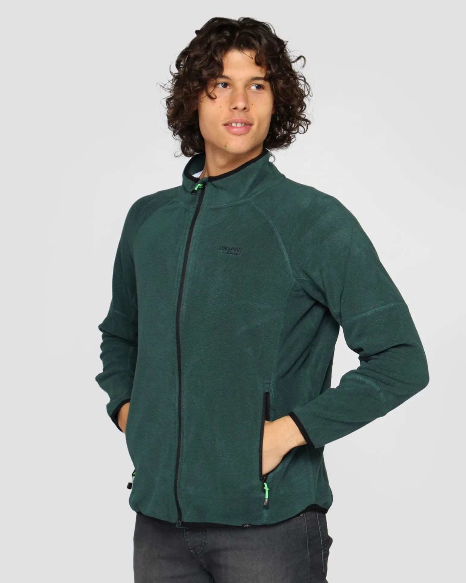 ON SPIRIT - PILE RIGATO UOMO FULL ZIP VERDE - FABIO
