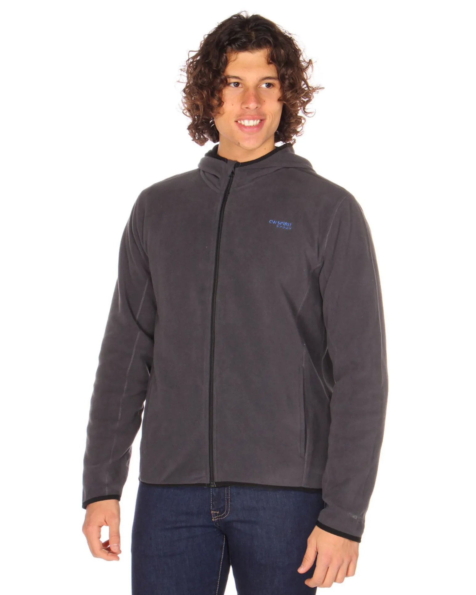 ON SPIRIT - PILE UOMO CON CAPPUCCIO FULL ZIP GRIGIO SCURO - ANDREA