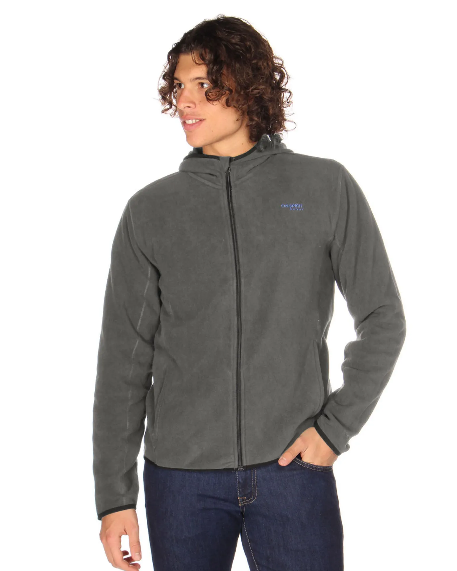 ON SPIRIT - PILE UOMO CON CAPPUCCIO FULL ZIP GRIGIO SCURO - ANDREA