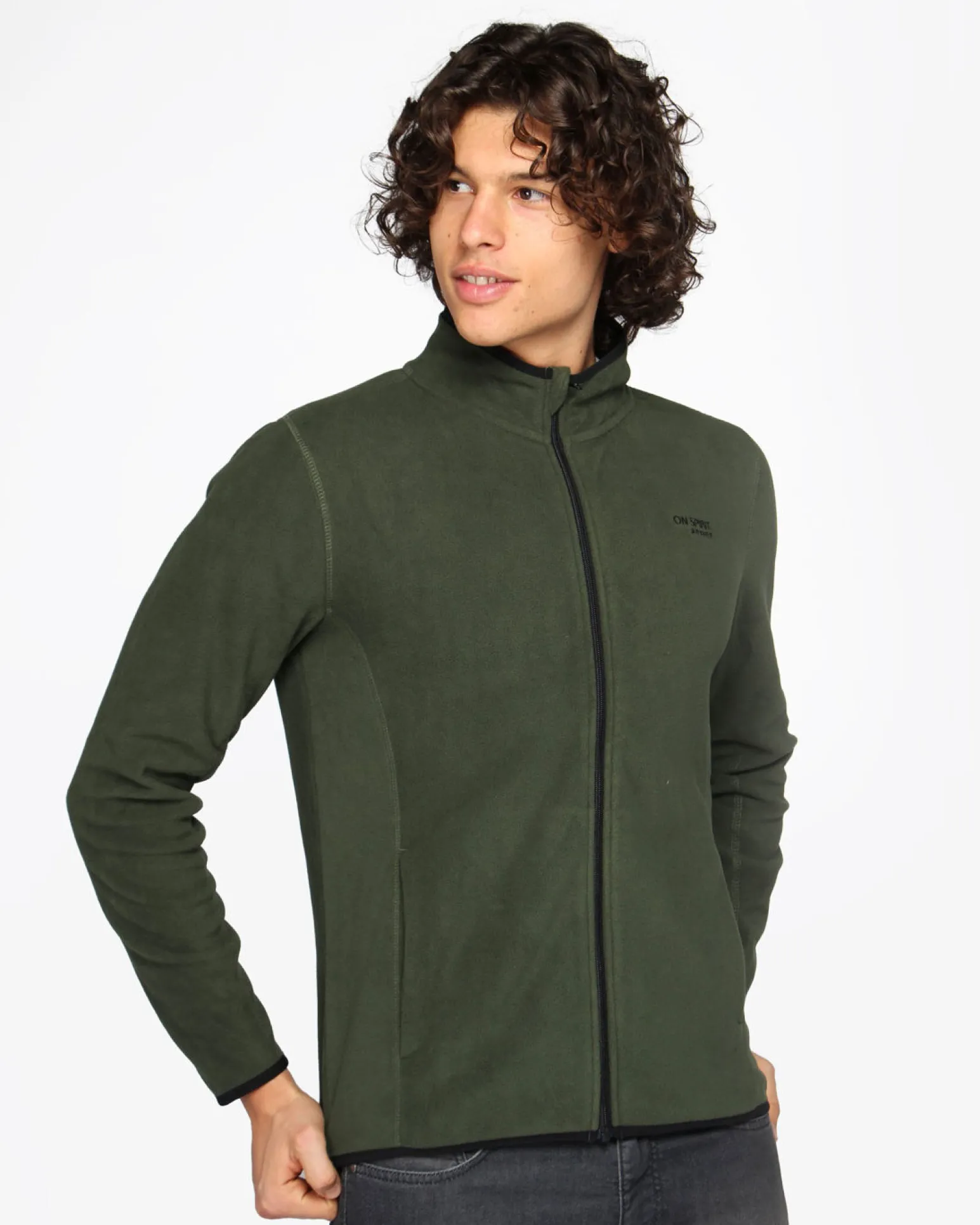 ON SPIRIT - PILE UOMO FULL ZIP VERDE MILITARE- EMILIO