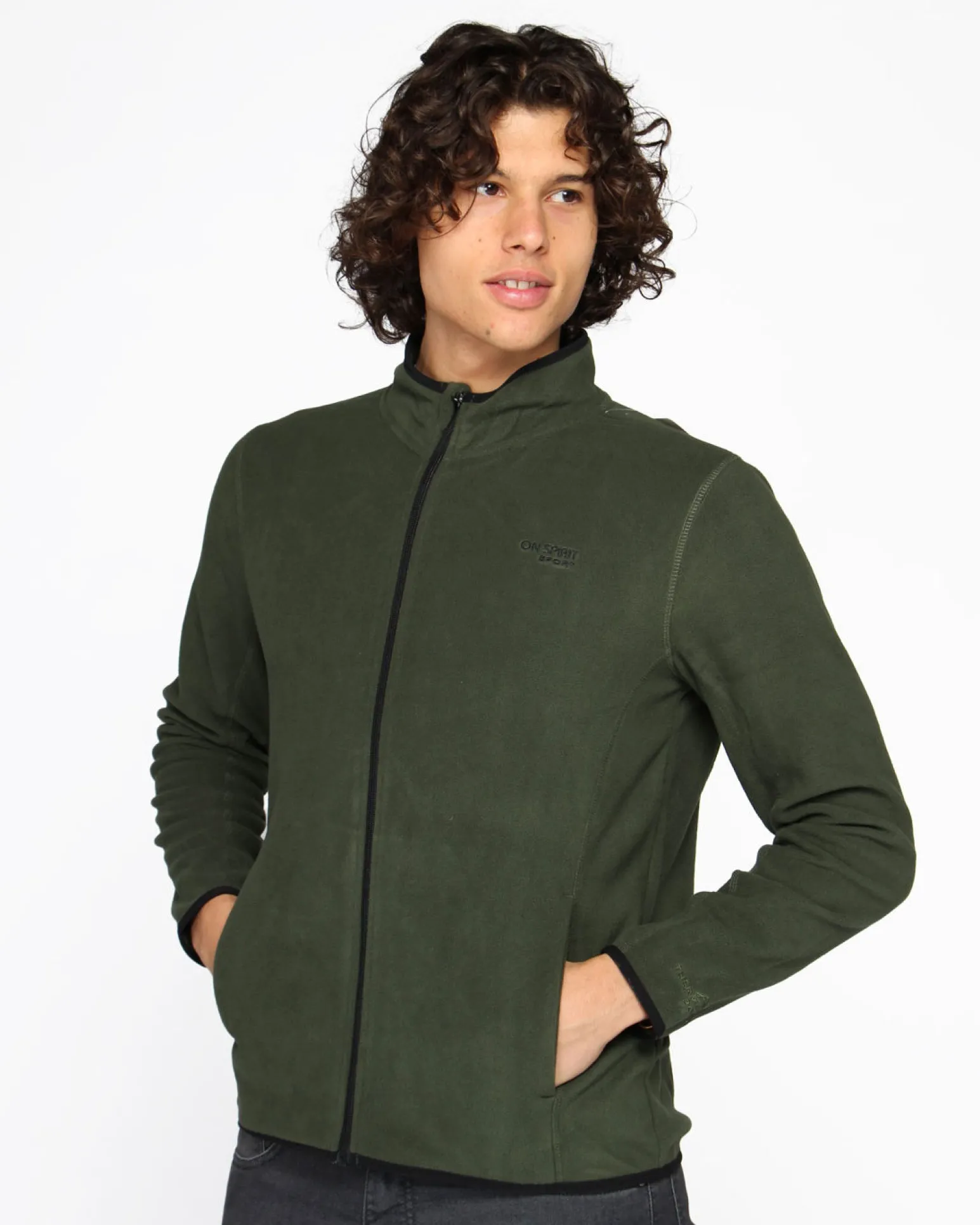 ON SPIRIT - PILE UOMO FULL ZIP VERDE MILITARE- EMILIO