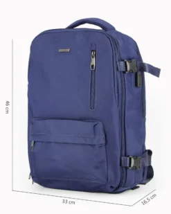 OR&MI - Zaino ufficio blu in nylon con fibbie laterali regolabili