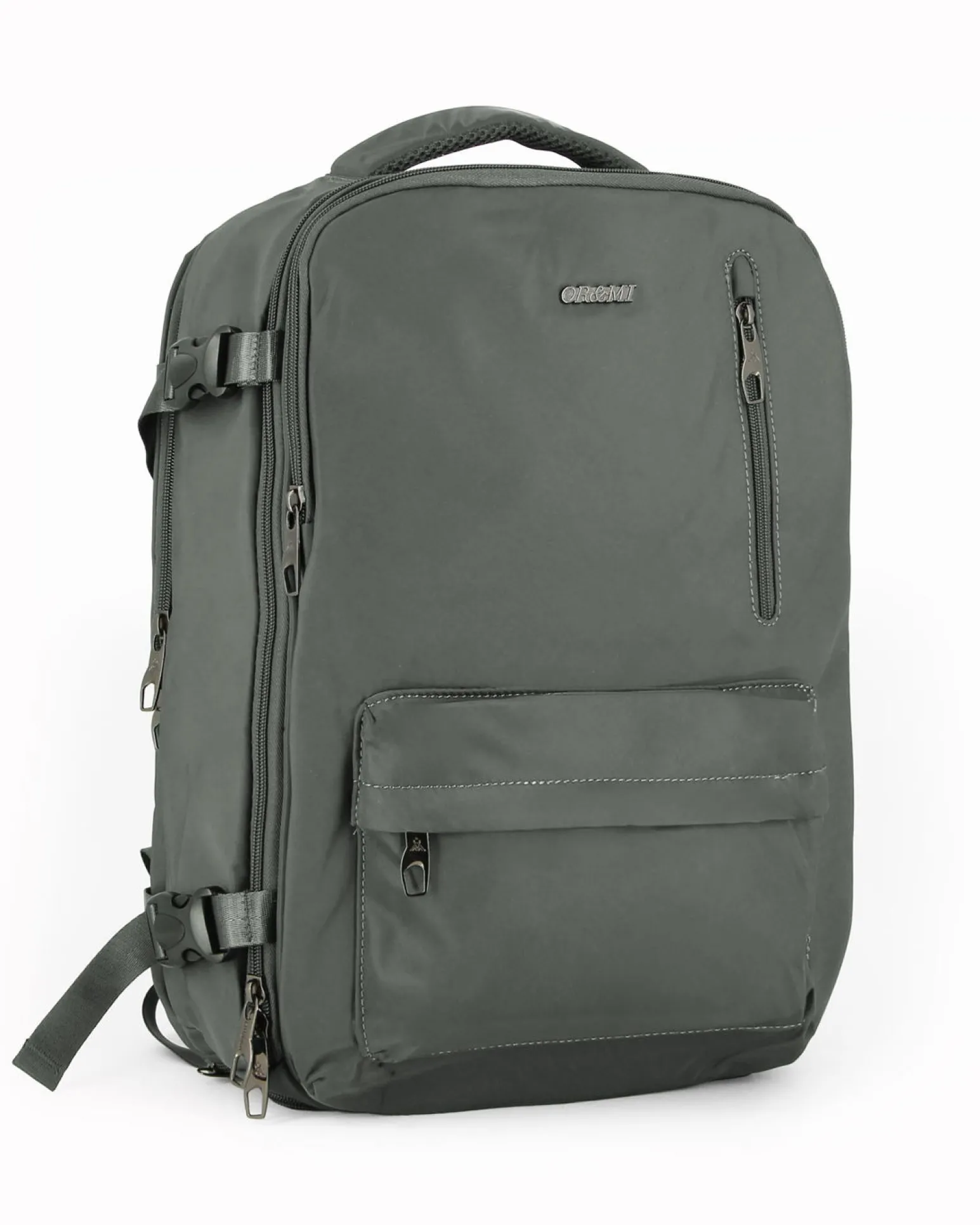 OR&MI - Zaino ufficio grigio in nylon con fibbie laterali regolabili