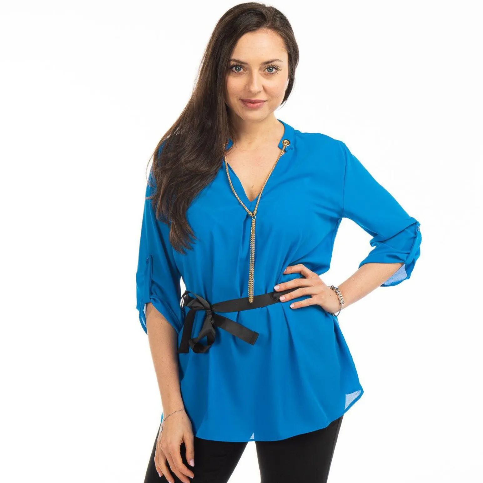 PAQUITA - CAMICIA MANICA 3/4 SCOLLO A V CON CATENA