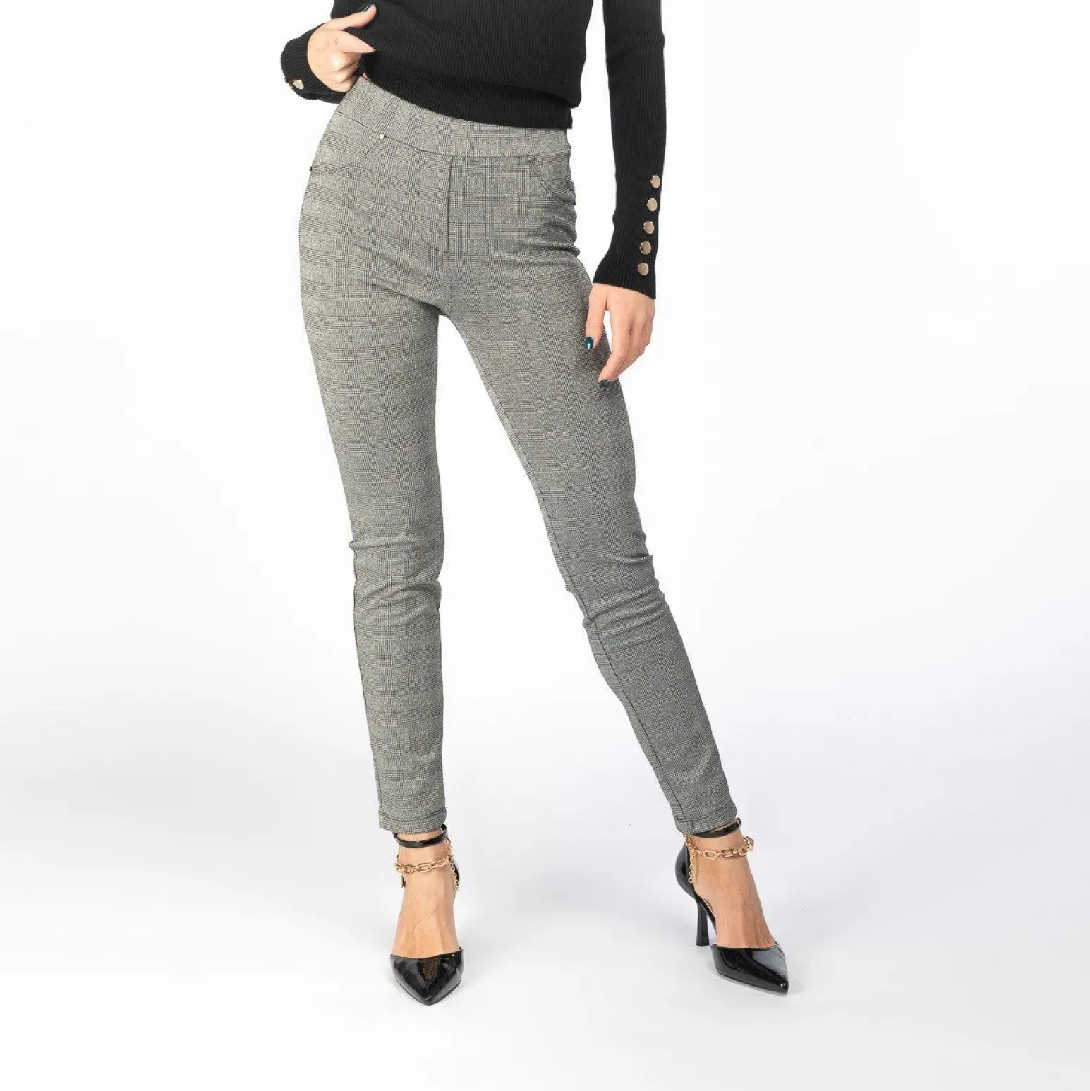 PAQUITA - PANTALONE FINTE 5 TASCHE PIED DE POULE