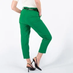 PAQUITA - PANTALONE VERDE CON VITA ARRICCIATA E CINTURA