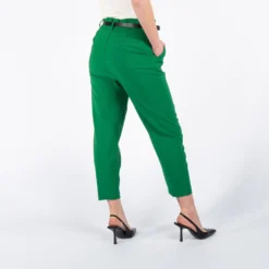 PAQUITA - PANTALONE VERDE CON VITA ARRICCIATA E CINTURA
