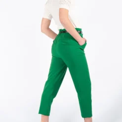 PAQUITA - PANTALONE VERDE CON VITA ARRICCIATA E CINTURA