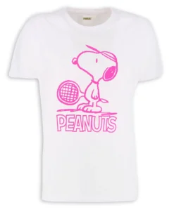 PEANUTS - Tshirt bianca da donna con logo rosa - JL052537