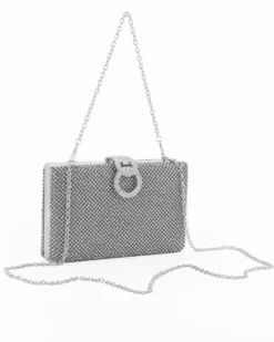 Pochette clutch argento con strass argento e chiusura tre anelli con strass - DIVAS