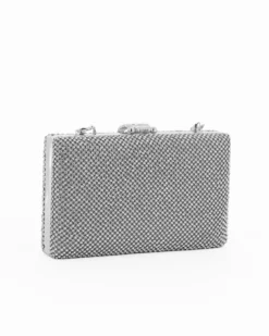 Pochette clutch argento con strass argento e chiusura tre anelli con strass - DIVAS
