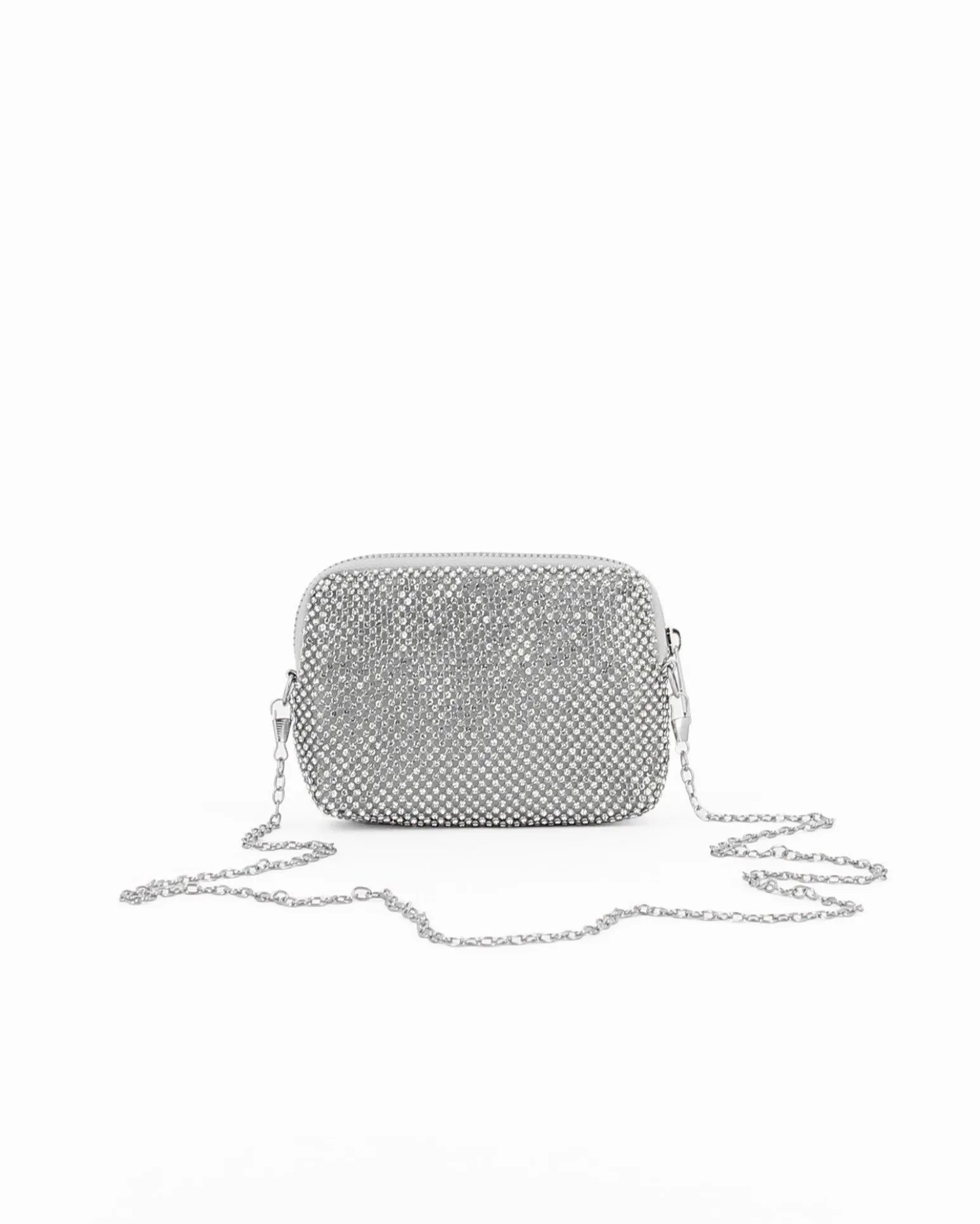 POCHETTE TUTTA STRASS CON ZIP E CIONDOLO