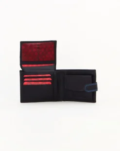 Portafoglio uomo blu in VERA PELLE, con portaspicci, doppio scomparto banconote e chiusura con bottone -You Young Coveri