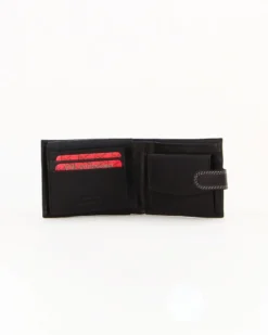 Portafoglio uomo nero  in VERA PELLE, con portaspicci, doppio scomparto banconote e chiusura con bottone  -You Young Coveri