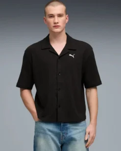PUMA – CAMICIA NERA  WARDROBE ESS WAFFLE BOXY  DA UOMO, 634363-01