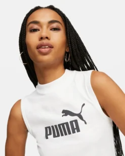 PUMA - Canotta da donna bianca slim fit con logo nero