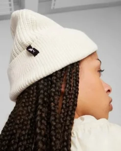 PUMA - Cappello invernale a coste bianco con logo metallizzato