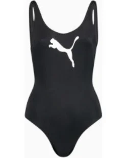 PUMA - Costume da bagno intero nero con logo bianco
