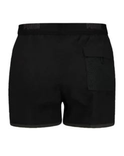 PUMA - Costume da bagno pantaloncino corto nero con elastico in vita e logo arancione