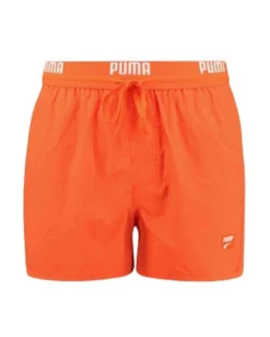 PUMA - Costume da bagno pantaloncino corto arancione con elastico in vita e logo bianco
