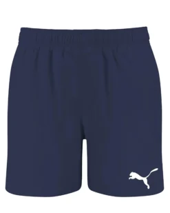 PUMA - Costume da bagno pantaloncino lunghezza media nero con logo bianco