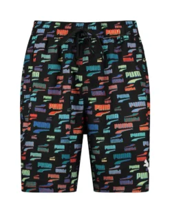PUMA - Costume pantaloncino corto nero con stampa logo colorata