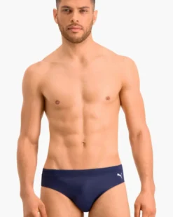 PUMA - Costume slip blu scuro in tessuto elasticizzato con lacci