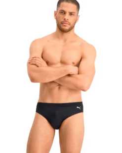 PUMA - Costume slip nero in tessuto elasticizzato con lacci