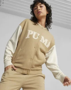 PUMA - Felpa bomber comfort fit beige da donna