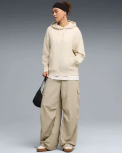 PUMA - FELPA CON CAPPUCCIO BEIGE ESSENTIAL ELEVATED COMFORT HD - DA DONNA, 691814-87