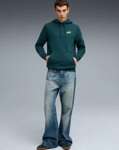 PUMA - FELPA CON CAPPUCCIO ESSENTIAL SMALL N.1 LOGO  VERDE DA UOMO, 682575-75
