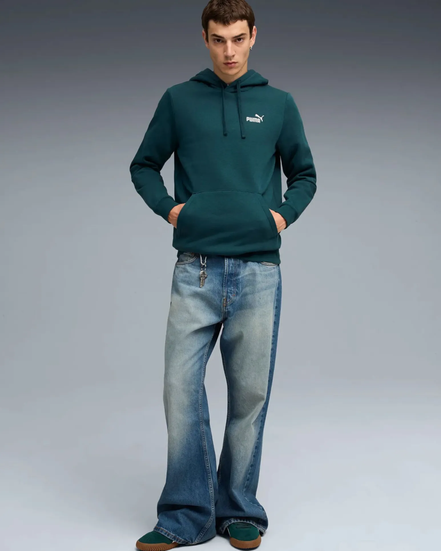 PUMA - FELPA CON CAPPUCCIO ESSENTIAL SMALL N.1 LOGO VERDE DA UOMO, 682575-75