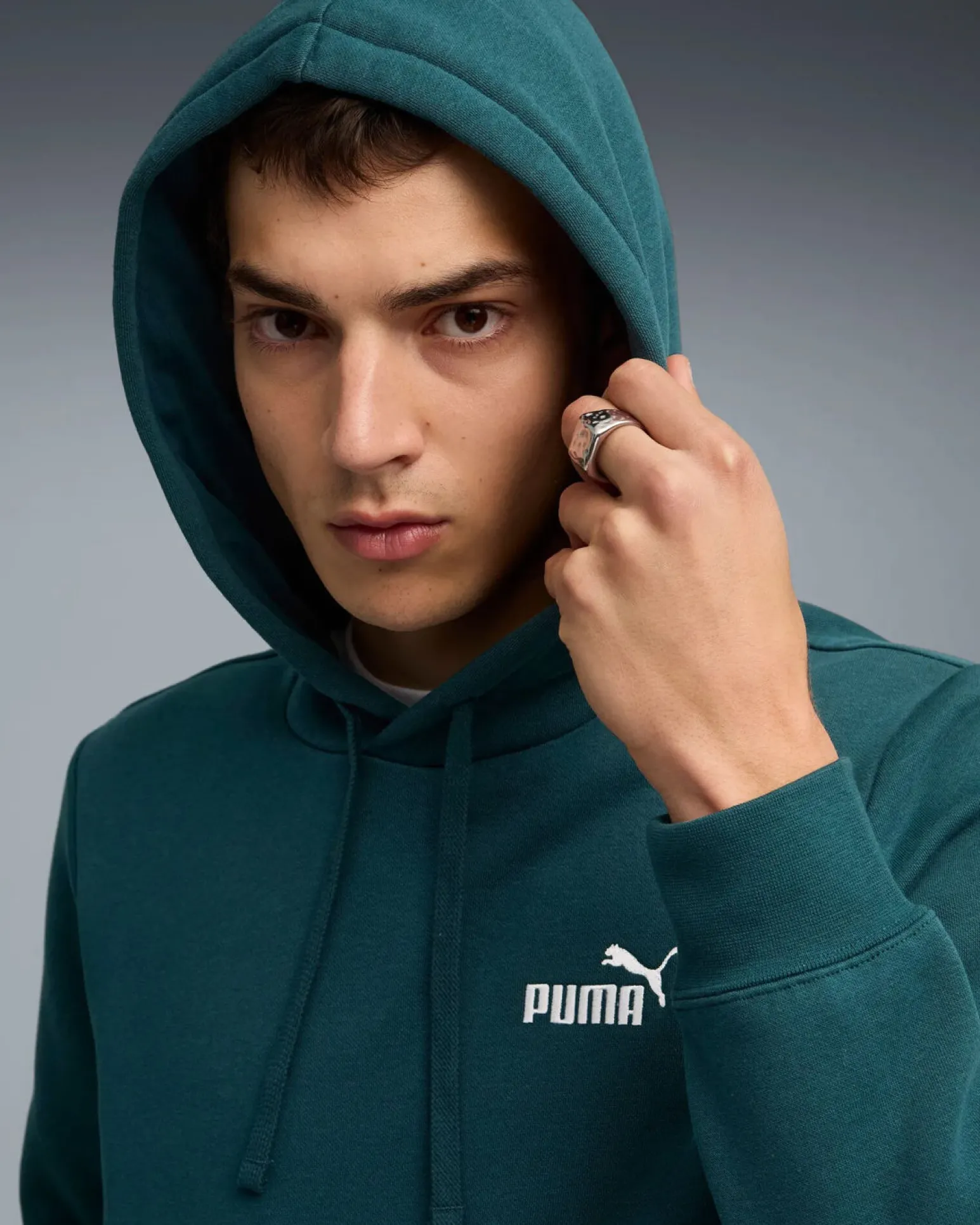 PUMA - FELPA CON CAPPUCCIO ESSENTIAL SMALL N.1 LOGO VERDE DA UOMO, 682575-75