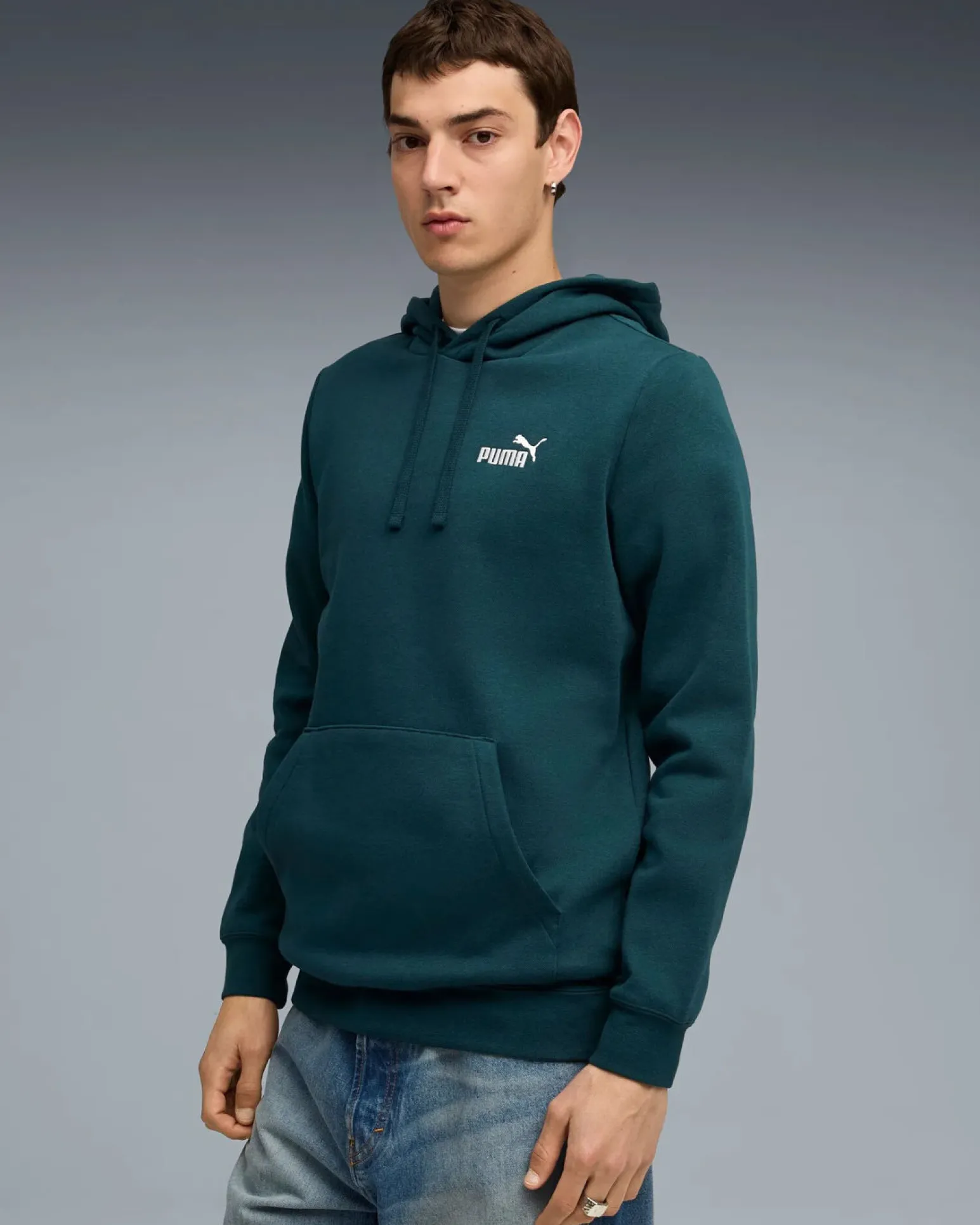 PUMA - FELPA CON CAPPUCCIO ESSENTIAL SMALL N.1 LOGO VERDE DA UOMO, 682575-75