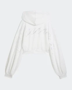 PUMA - FELPA CON CAPPUCCIO FULL ZIP ESSENTIAL BIANCA GRAPHIC  DA DONNA, 635394-02