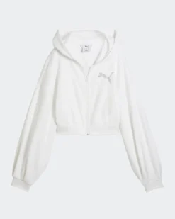 PUMA - FELPA CON CAPPUCCIO FULL ZIP ESSENTIAL BIANCA GRAPHIC  DA DONNA, 635394-02